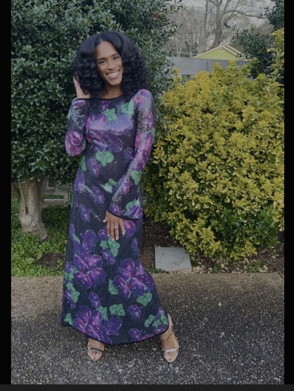 The Wolf Gang Lenee Long Sleeve Floral Sequin Maxi Dress in Black and Purple - Picture 5 of 13